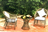 طقم بامبو رتان معالج  دهبى عدد 2 كرسى بالكوشون +  ترابيزة
